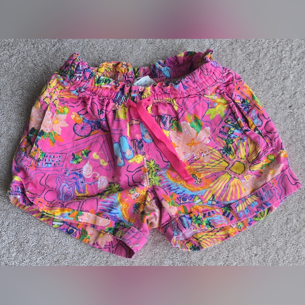 Lands' End Bright Pink Floral Drawstring Shorts